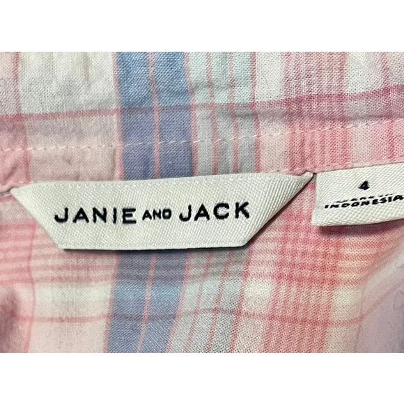 Janie and Jack Blue and Pink Plaid Button-down Shirt 4T 100% Cotton Preppy - Picture 3 of 4